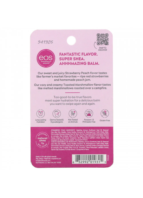EOS, Super Soft Shea Lip Balm, Strawberry Peach & Toasted Marshmallow, 2 Pack,  0.14 oz (4 g) Each