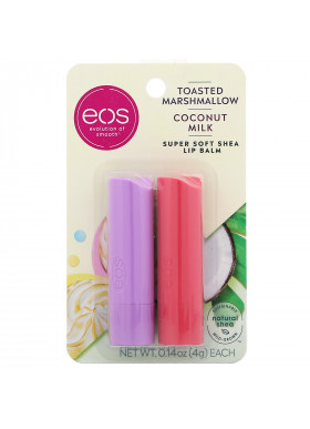EOS, Super Soft Shea Lip Balm, Toasted Marshmallow & Coconut Milk, 2 Pack,  0.14 oz (4 g) Each