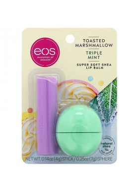 EOS, Super Soft Shea Lip Balm, Toasted Marshmallow & Triple Mint, 2 Pack, 0.39 oz (11 g)