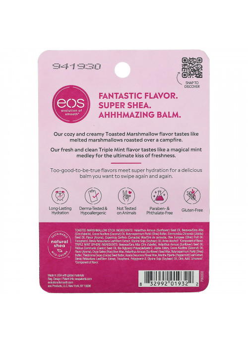 EOS, Super Soft Shea Lip Balm, Toasted Marshmallow & Triple Mint, 2 Pack, 0.39 oz (11 g)