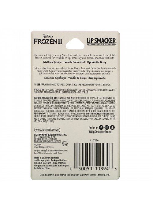 Lip Smacker, Frozen II, Lip Balm, Trio Pack, 3 Pieces, 0.42 oz (12.0 g)