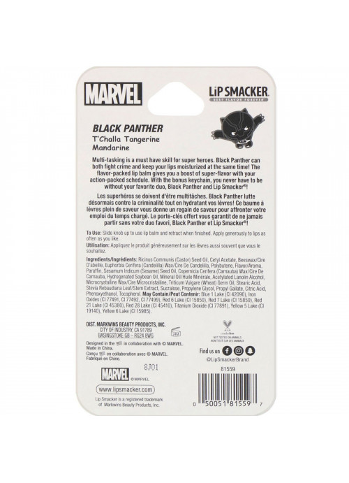 Lip Smacker, Marvel Superhero Balm, Black Panther, T'Challa Tangerine, 0.14 oz (4 g)