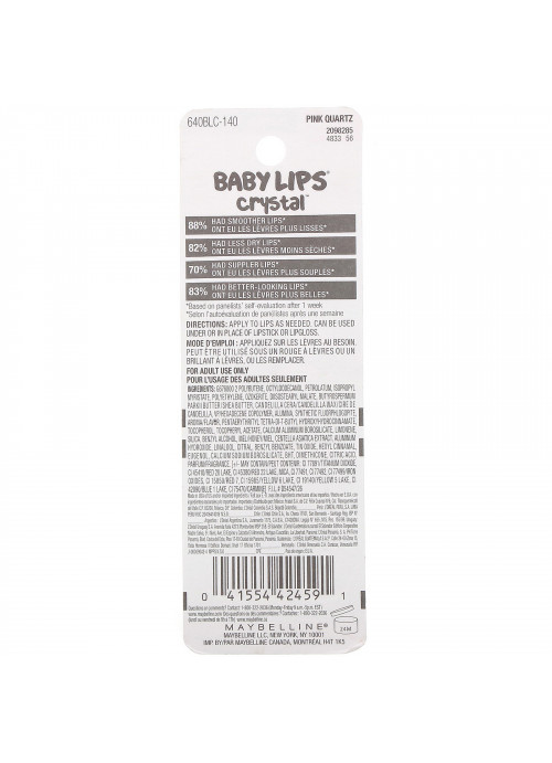 Maybelline, Baby Lips Crystal, Moisturizing Lip Balm, 140 Pink Quartz, 0.15 oz (4.4 g)