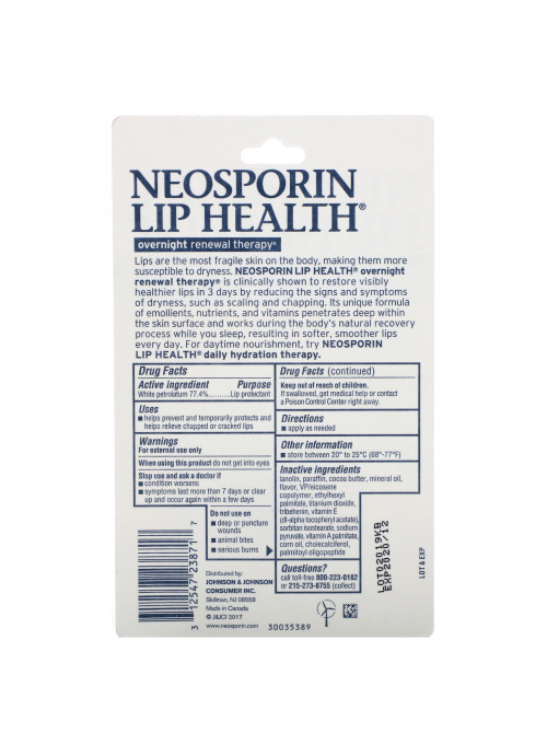 Neosporin, Overnight Renewal Therapy, White Petrolatum Lip Protectant, 0.27 oz (7.7 g)