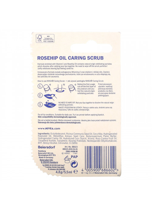 Nivea, Caring Scrub Super Soft Lips, Rosehip Oil + Vitamin E, 0.17 oz (4.8 g)