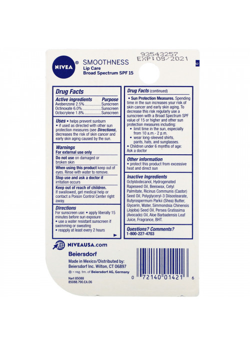 Nivea, Lip Care, SPF 15, Smoothness, 0.17 oz (4.8 g)