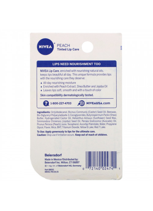 Nivea, Tinted Lip Care, Peach, 2 Pack, 0.17 oz (4.8 g) Each