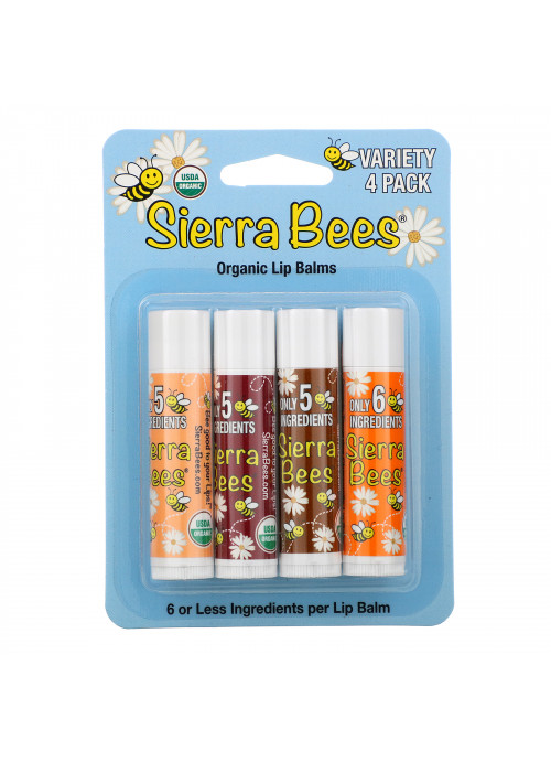 Sierra Bees, Organic Lip Balm Variety Pack, 4 Pack, .15 oz (4.25 g) Each