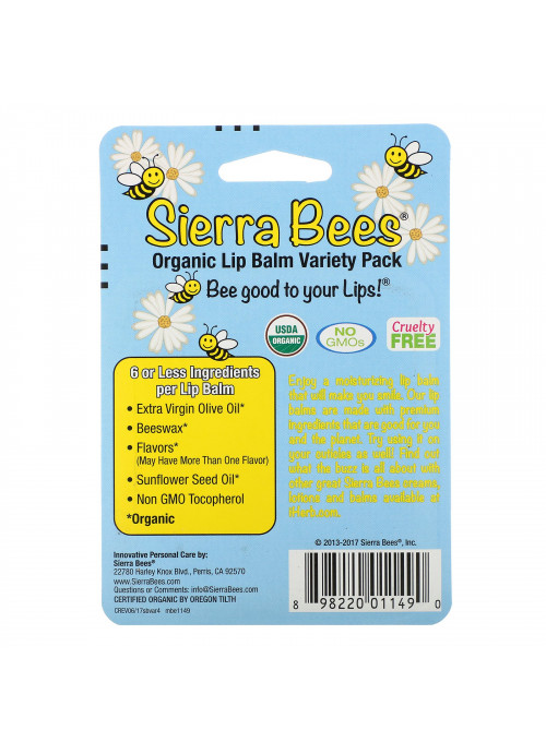 Sierra Bees, Organic Lip Balm Variety Pack, 4 Pack, .15 oz (4.25 g) Each