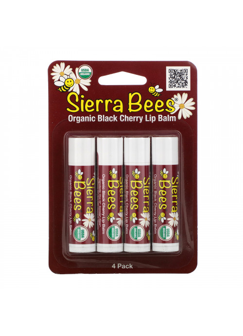 Sierra Bees, Organic Lip Balms, Black Cherry, 4 Pack, .15 oz (4.25 g) Each