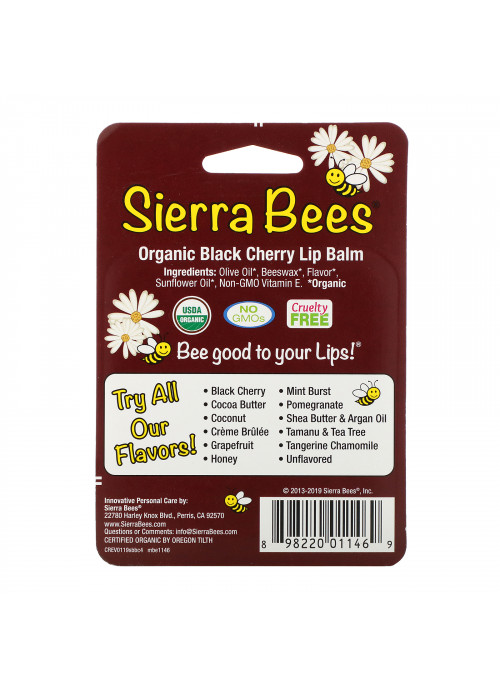 Sierra Bees, Organic Lip Balms, Black Cherry, 4 Pack, .15 oz (4.25 g) Each