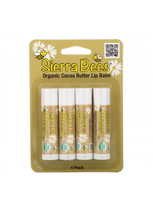 Sierra Bees, Organic Lip Balms, Cocoa Butter, 4 Pack, .15 oz (4.25 g) Each