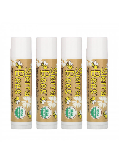 Sierra Bees, Organic Lip Balms, Cocoa Butter, 4 Pack, .15 oz (4.25 g) Each
