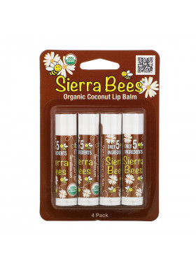 Sierra Bees, Organic Lip Balms, Coconut, 4 Pack, .15 oz (4.25 g) Each