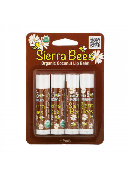 Sierra Bees, Organic Lip Balms, Coconut, 4 Pack, .15 oz (4.25 g) Each