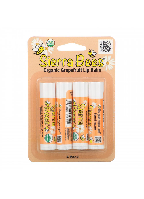 Sierra Bees, Organic Lip Balms, Grapefruit, 4 Pack, .15 oz (4.25 g) Each