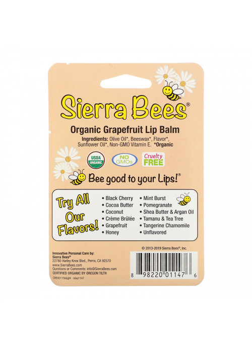 Sierra Bees, Organic Lip Balms, Grapefruit, 4 Pack, .15 oz (4.25 g) Each