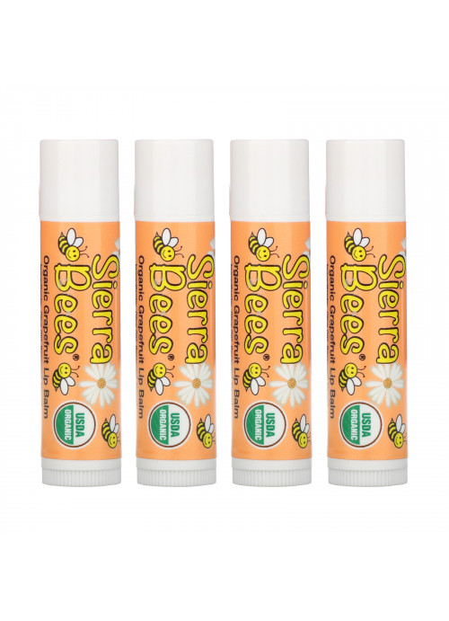 Sierra Bees, Organic Lip Balms, Grapefruit, 4 Pack, .15 oz (4.25 g) Each