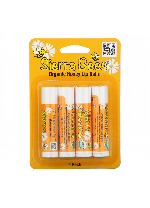 Sierra Bees, Organic Lip Balms, Honey, 4 Pack, .15 oz (4.25 g) Each