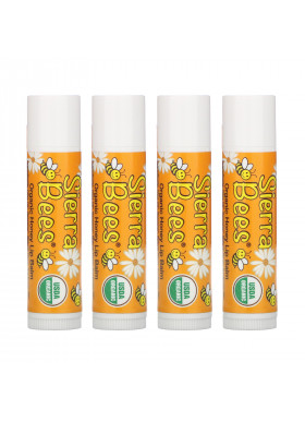 Sierra Bees, Organic Lip Balms, Honey, 4 Pack, .15 oz (4.25 g) Each