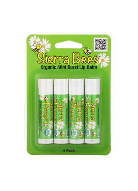 Sierra Bees, Organic Lip Balms, Mint Burst, 4 Pack, .15 oz (4.25 g) Each