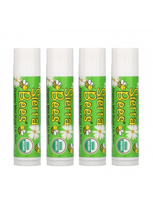 Sierra Bees, Organic Lip Balms, Mint Burst, 4 Pack, .15 oz (4.25 g) Each