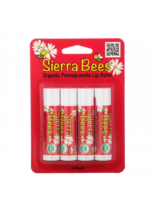 Sierra Bees, Organic Lip Balms, Pomegranate, 4 Pack, .15 oz (4.25 g) Each