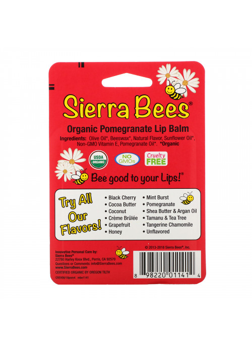 Sierra Bees, Organic Lip Balms, Pomegranate, 4 Pack, .15 oz (4.25 g) Each