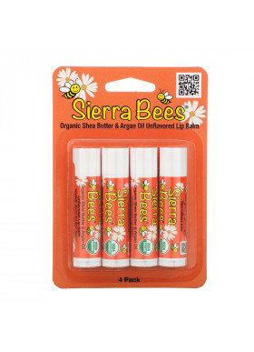 Sierra Bees, Organic Lip Balms, Shea Butter & Argan Oil, 4 Pack, .15 oz (4.25 g) Each