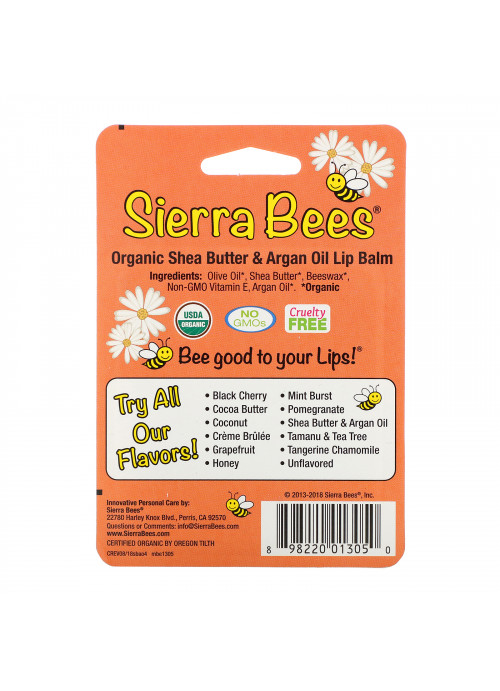 Sierra Bees, Organic Lip Balms, Shea Butter & Argan Oil, 4 Pack, .15 oz (4.25 g) Each