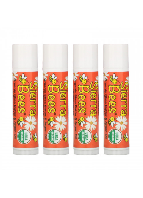 Sierra Bees, Organic Lip Balms, Shea Butter & Argan Oil, 4 Pack, .15 oz (4.25 g) Each