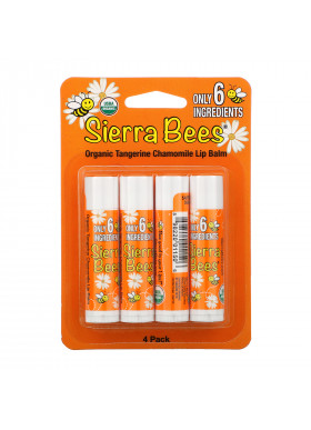 Sierra Bees, Organic Lip Balms, Tangerine Chamomile, 4 Pack, .15 oz (4.25 g) Each