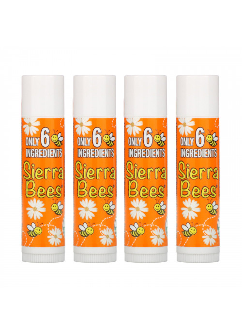 Sierra Bees, Organic Lip Balms, Tangerine Chamomile, 4 Pack, .15 oz (4.25 g) Each