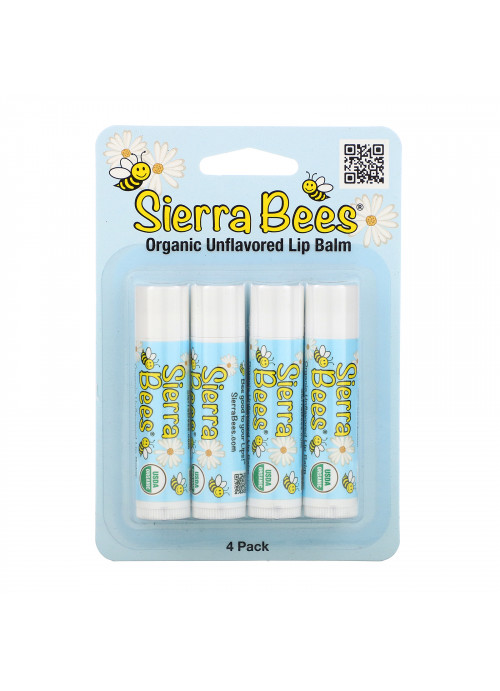 Sierra Bees, Organic Lip Balms, Unflavored, 4 Pack, .15 oz (4.25 g) Each