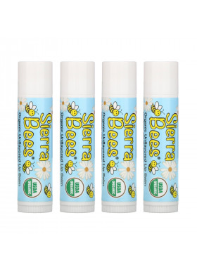 Sierra Bees, Organic Lip Balms, Unflavored, 4 Pack, .15 oz (4.25 g) Each
