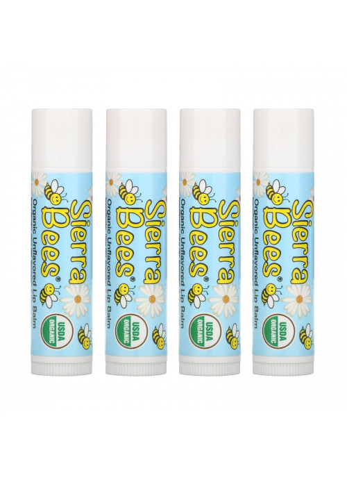 Sierra Bees, Organic Lip Balms, Unflavored, 4 Pack, .15 oz (4.25 g) Each