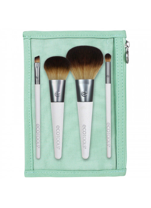 EcoTools, On The Go Style Brush Set, 4 Piece Set & Dual Pocket Case