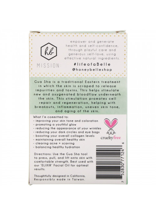 Honey Belle, Jade Gua Sha, Natural Facial Lifting Tool, Jade, 1 Tool