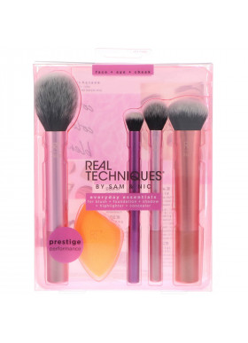 Real Techniques, Everyday Essentials, For Blush + Foundation + Shadow + Highlighter + Concealer,  5 Pieces
