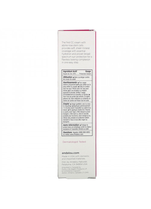 Andalou Naturals, 1000 Roses, CC Color + Correct, Sensitive, SPF 30, Sheer Beige, 2 fl oz (58 ml)