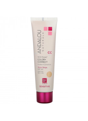 Andalou Naturals, 1000 Roses, CC Color + Correct, Sensitive, SPF 30, Sheer Beige, 2 fl oz (58 ml)