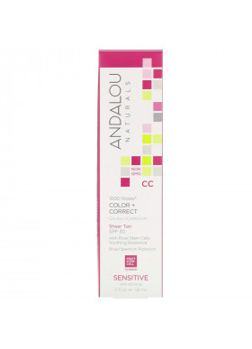 Andalou Naturals, CC 1000 Roses, Color + Correct, Sensitive, SPF 30, Sheer Tan, 2 fl oz (58 ml)