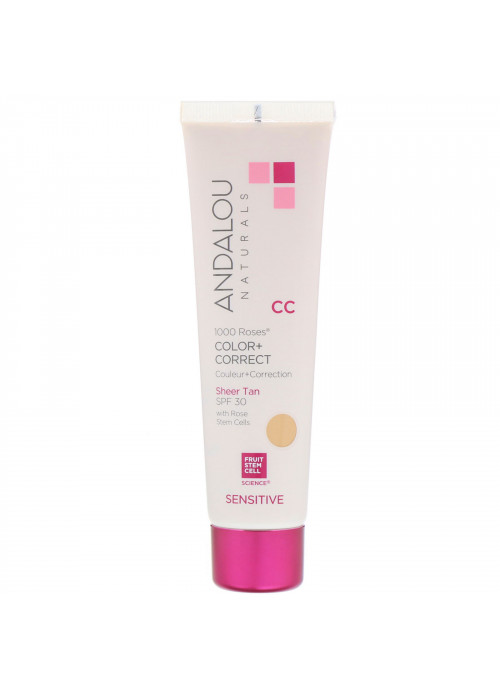 Andalou Naturals, CC 1000 Roses, Color + Correct, Sensitive, SPF 30, Sheer Tan, 2 fl oz (58 ml)