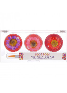 Blossom, Triple Duo Lip Gloss, Luscious Kiss Collection, 6 Flower Lip Pots, 2.8 g Each