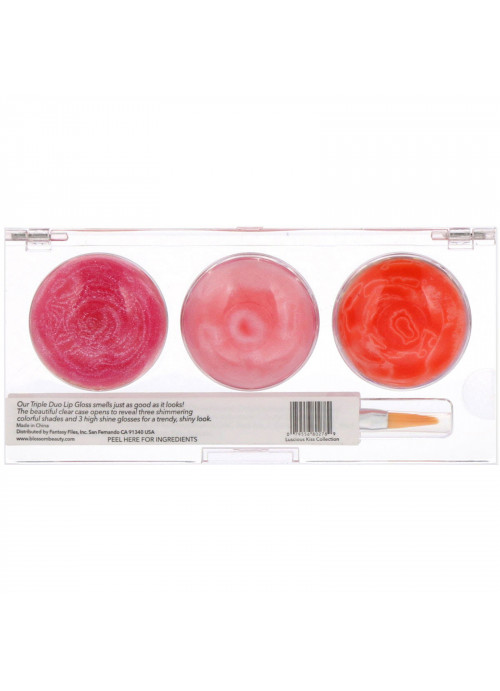 Blossom, Triple Duo Lip Gloss, Luscious Kiss Collection, 6 Flower Lip Pots, 2.8 g Each