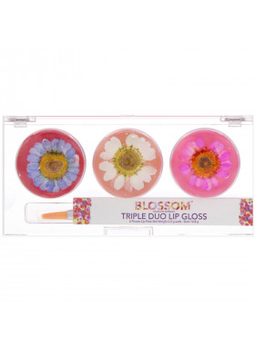 Blossom, Triple Duo Lip Gloss, Sweet Kiss Collection, 6 Flower Lip Pots, 2.8 g Each
