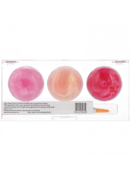 Blossom, Triple Duo Lip Gloss, Sweet Kiss Collection, 6 Flower Lip Pots, 2.8 g Each