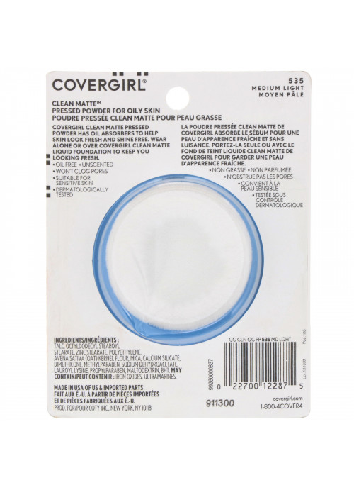 Covergirl, Clean Matte, Pressed Powder, 535 Medium Light, .35 oz (10 g)