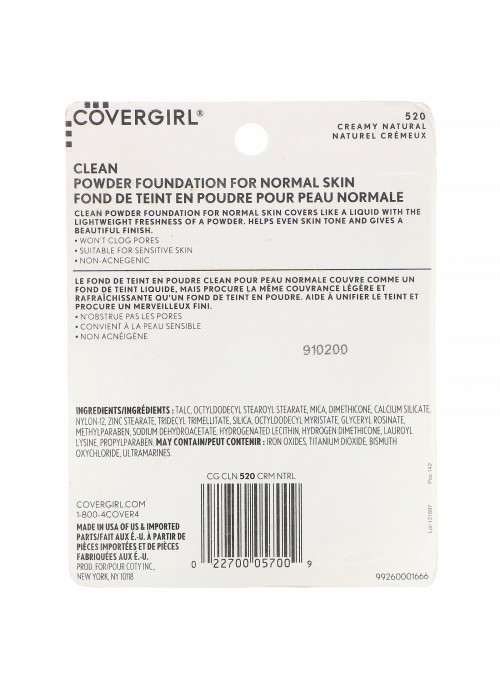 Covergirl, Clean, Powder Foundation, 520 Creamy Natural, .41 oz (11.5 g)