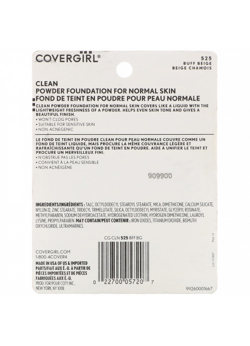 Covergirl, Clean, Powder Foundation, 525 Buff Beige, .41 oz (11.5 g)